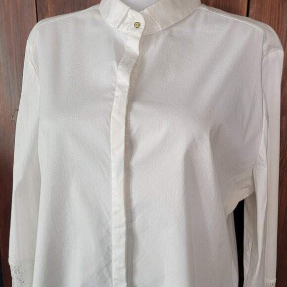 Black Label by Chico’s White Long Shirt Dress Tunic Top Lace Sleeves Size 2 Lg. - Picture 6 of 16